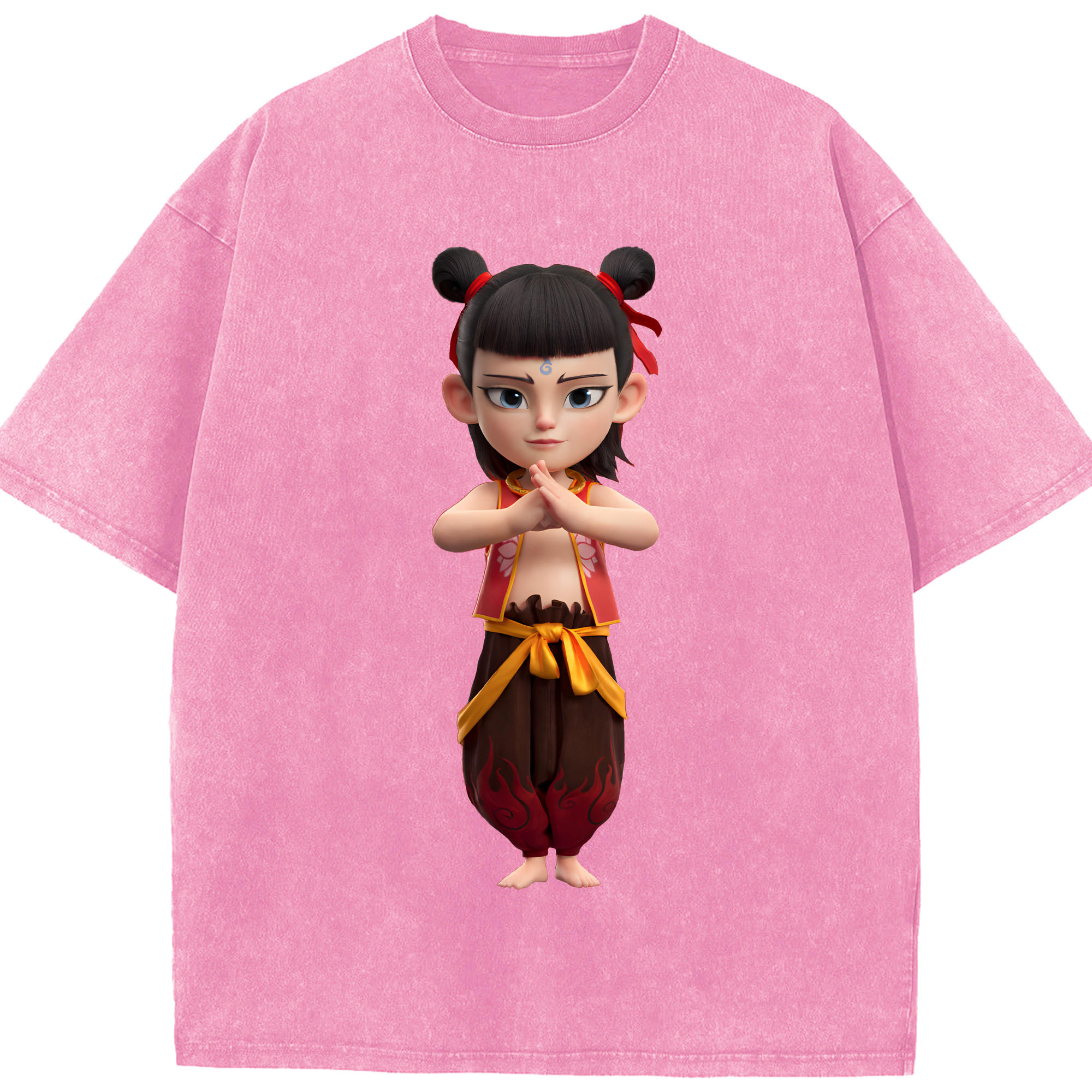 （画像用） Ne Zha 2 ナタ 魔童の大暴れ 綿100% ヴィンテージ風 半袖Tシャツ（フロントプリント）